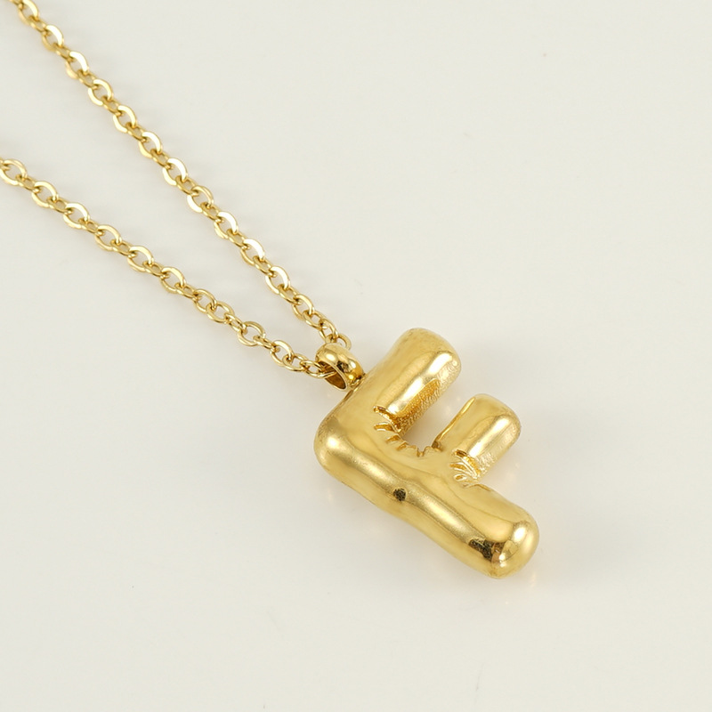 Or / Collier avec pendentif pour femme en acier inoxydable plaqué or 18 carats avec lettre F simple série 1 pièce Image6